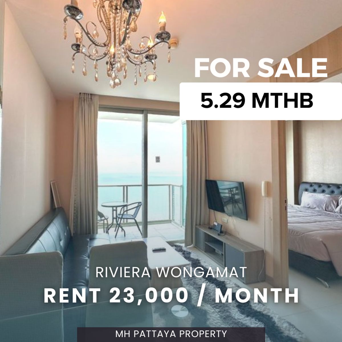 For RentCondoPattaya, Bangsaen, Chonburi : For Rent and Sale: Riviera Wongamat - Foreign Quota 5.29 | 25,000 THB/Month | Sea View | 35 SQ.M.