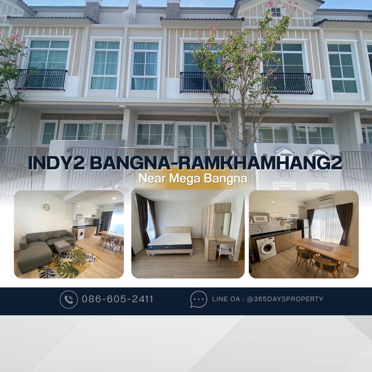 ให้เช่าบ้านบางนา แบริ่ง ลาซาล : 💥ForRent💥Indy2 Bangna Ramkhamhang2 🏡 Near Mega Bangna‼️ Ready to move in ‼️  Fully Furnished ✨
