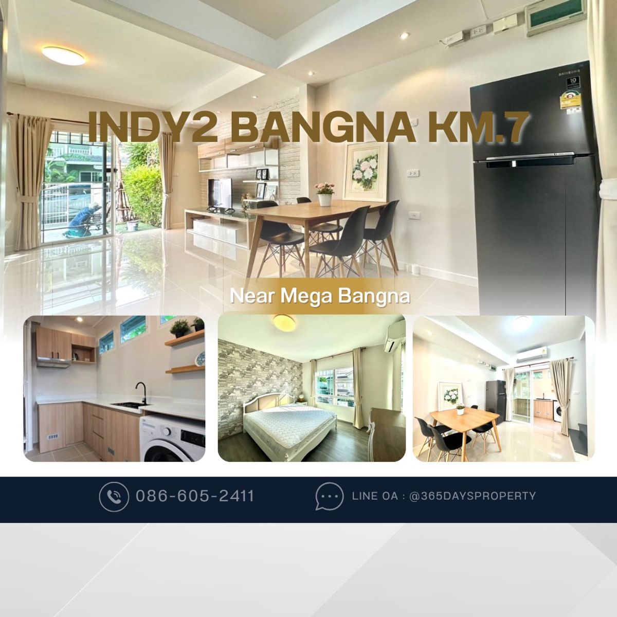 ให้เช่าทาวน์โฮมสมุทรปราการ สำโรง : 💥ForRent💥 Indy4 Bangna KM.7 🏡 Near Mega Bangna only 5 mins.‼️Ready to move in ‼️  Fully Furnished ✨