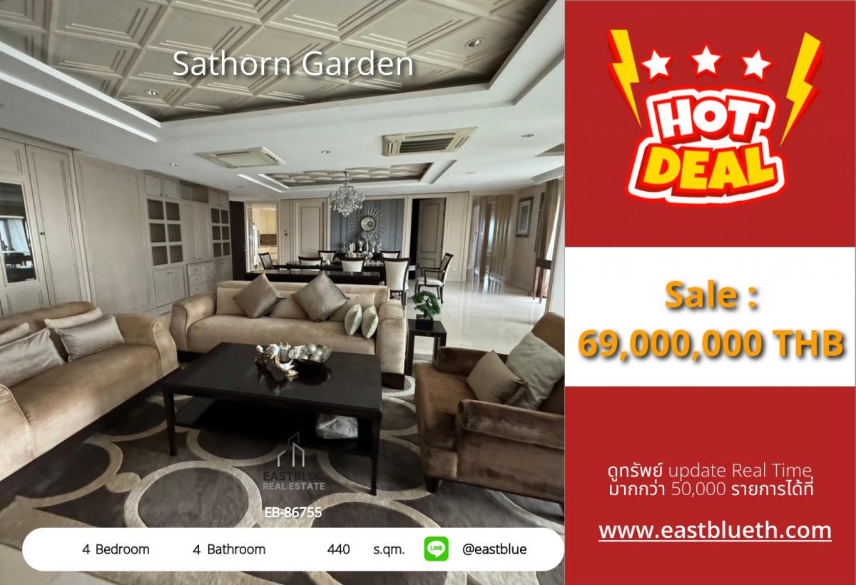 For SaleCondoSathorn, Narathiwat : Selling Penthouse at Sathorn Garden penhouse 440sqm 4 bedrooms for big family size 69 mb