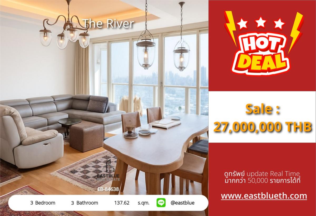 For SaleCondoWongwianyai, Charoennakor : If you like a river view and a good price, this is the room for you: The River 3b3b, 173 sq m. The river view is amazing!!