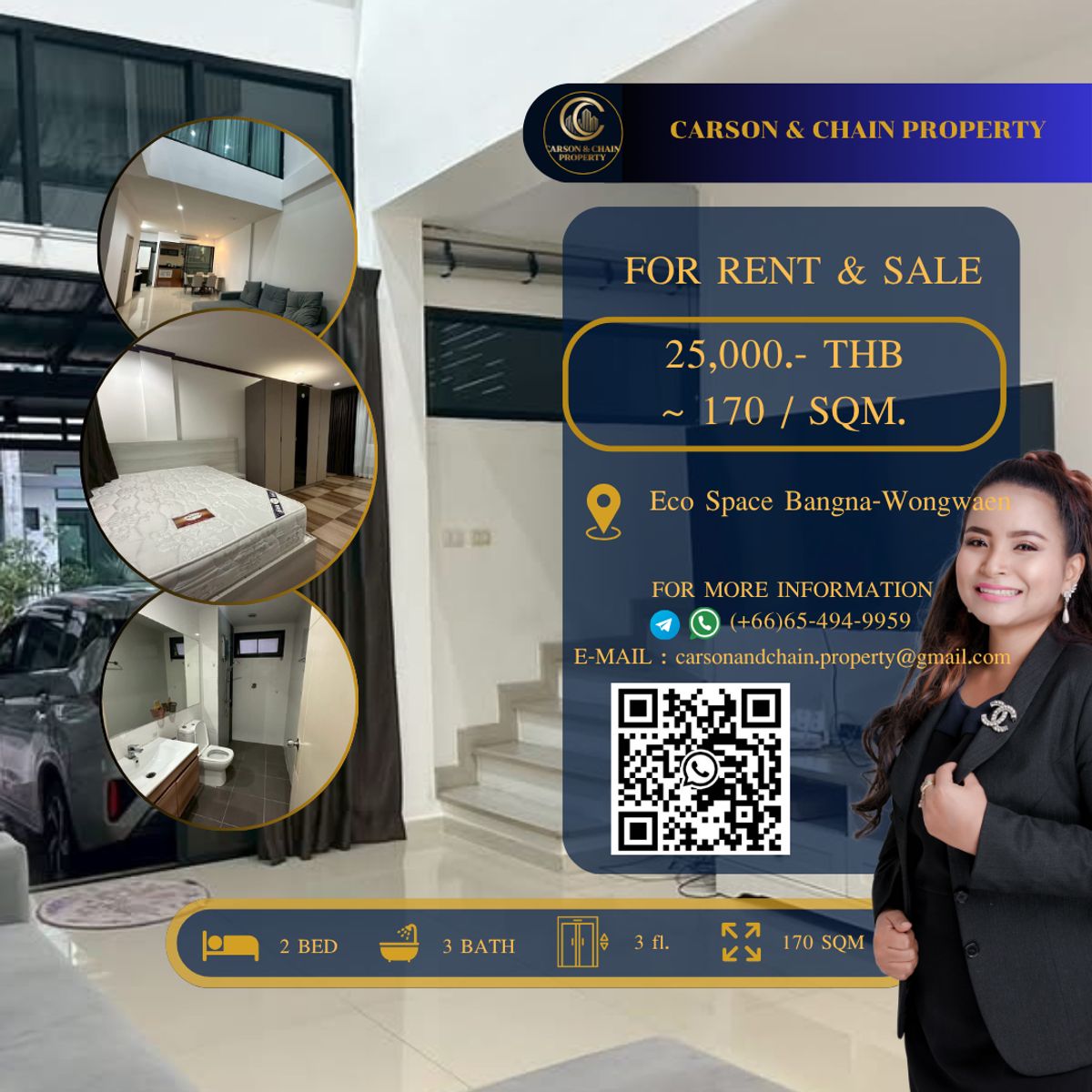 ให้เช่าทาวน์โฮมสมุทรปราการ สำโรง : Eco Space Bangna-Wongwaen