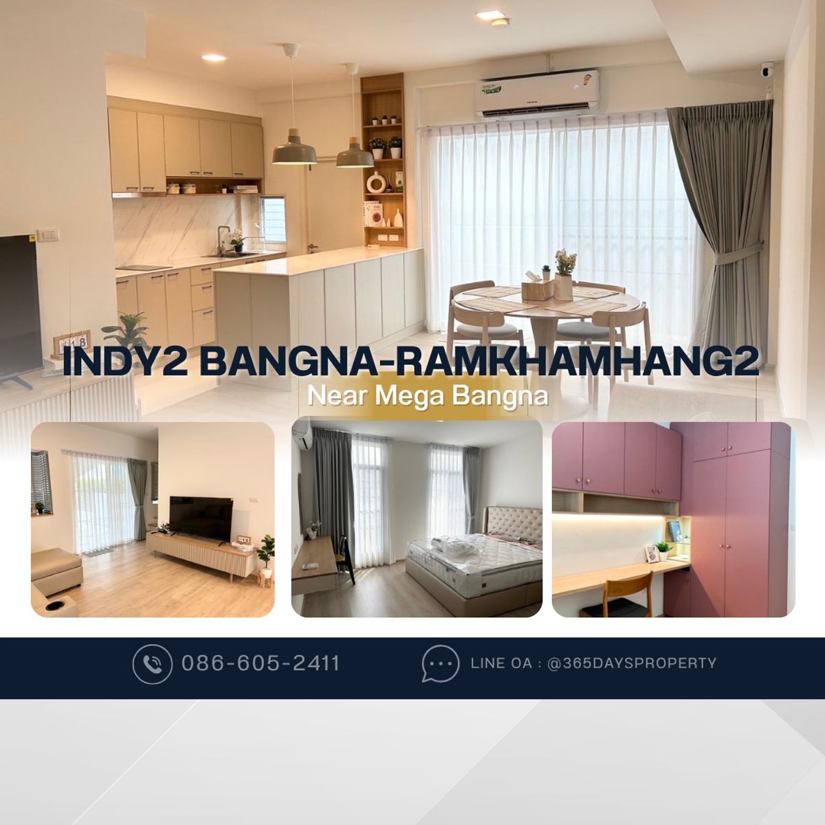 ให้เช่าทาวน์โฮมบางนา แบริ่ง ลาซาล : 💥ForRent💥3Bed • Indy2 Bangna Ramkhamhang2 🏡 Near Mega Bangna‼️ Ready to move in ‼️  Fully Furnished ✨