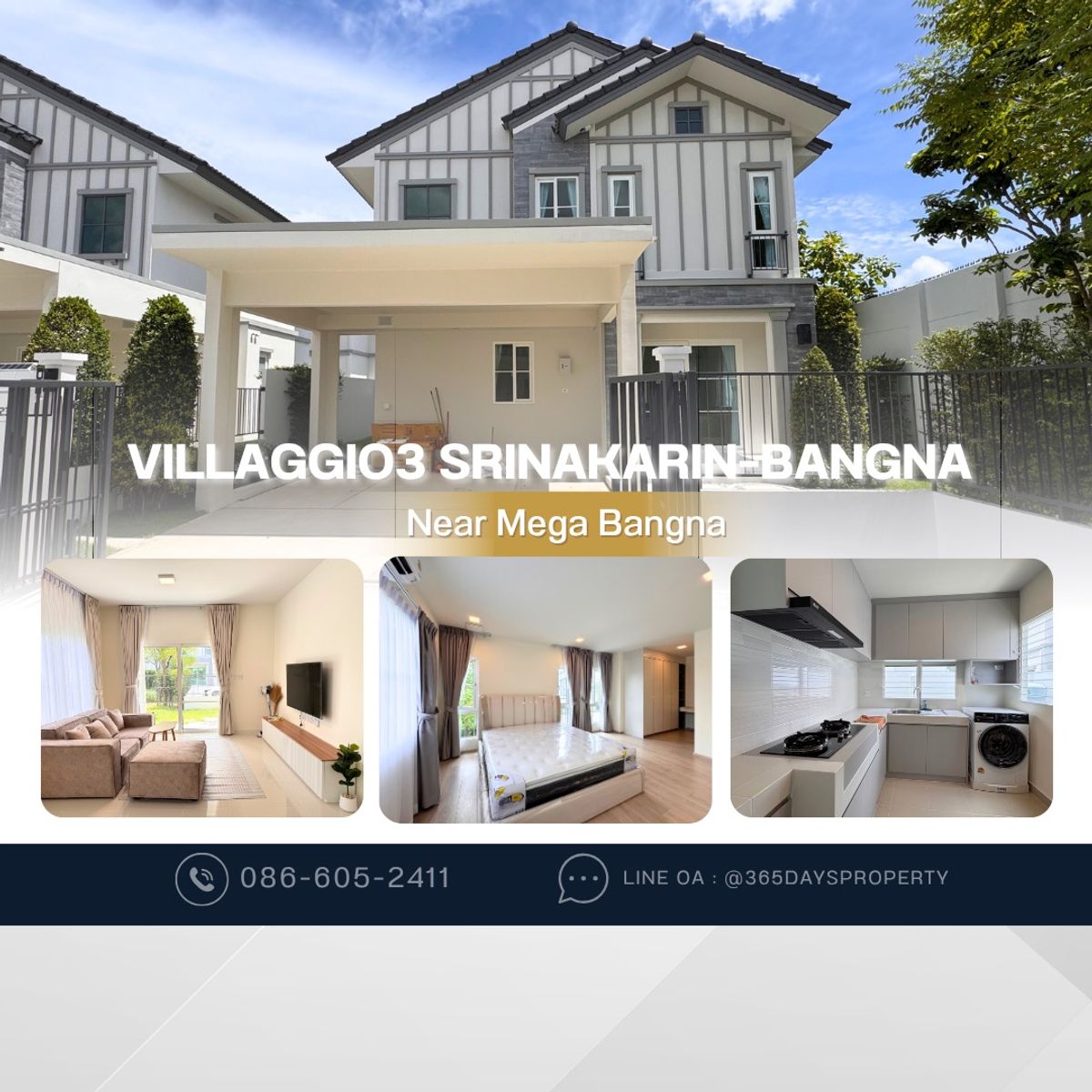 ให้เช่าบ้านบางนา แบริ่ง ลาซาล : 💥ForRent💥4Bed • Villaggio 3 Srinakarin–Bangna 🏡 Near Mega Bangna‼️ Corner House with Private Garden 🌳 Ready to move in ‼️  Fully Furnished ✨