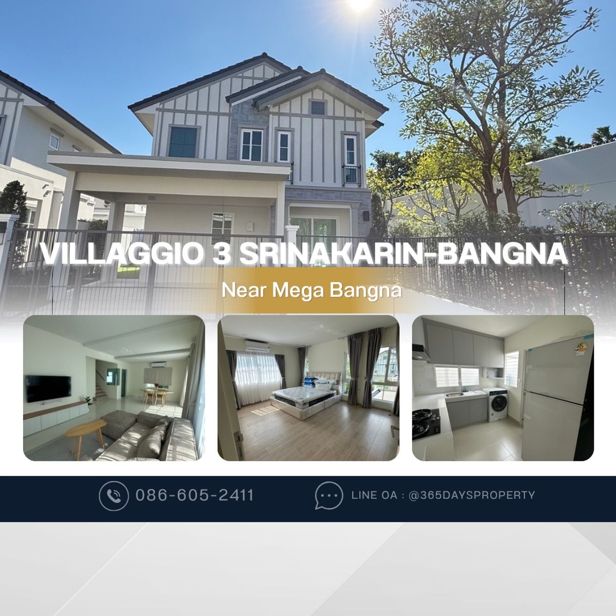 ให้เช่าบ้านบางนา แบริ่ง ลาซาล : 💥ForRent💥4Bed • Villaggio 3 Srinakarin–Bangna 🏡 Near Mega Bangna‼️ Corner House with Private Garden 🌳 Ready to move in ‼️  Fully Furnished ✨