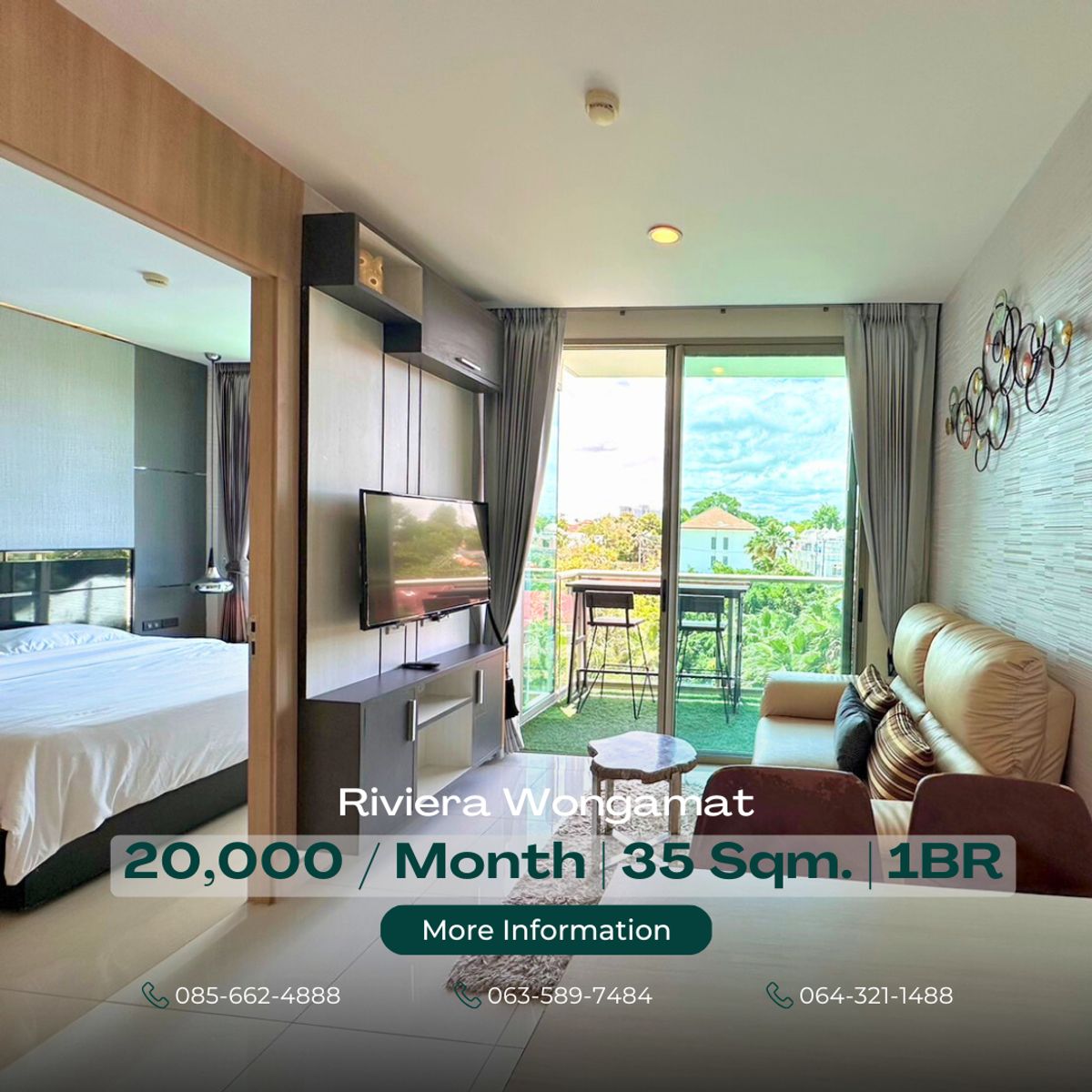 ให้เช่าคอนโดพัทยา บางแสน ชลบุรี สัตหีบ : The Riviera Wongamat 🔥For rent 20,000/month🔥| 1BR | 35 Sq.m | 4th Floor | Pool View