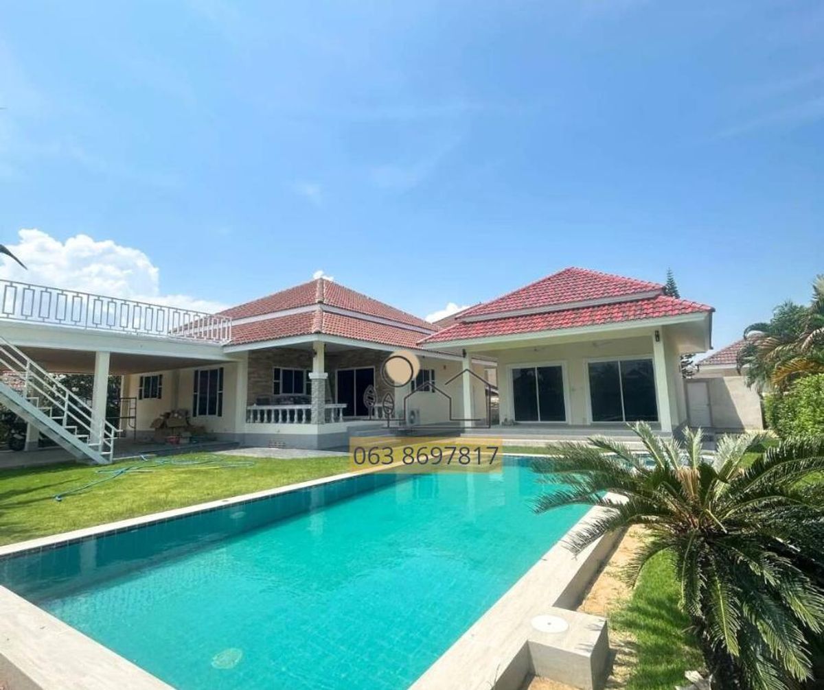 ขายบ้านชะอำ เพชรบุรี : House for Sale 6.2 THB. / Sampaya Huaysaitai
HuaHin - ChaAm
only 10 Minutes to Huahin Airport and beach
Land size: 700 sq.m.
Living area in total of 192 sq.m.
4 bedrooms.
3 bathrooms.
Swimming Pool 3.5 m. X 8 m.
1 kitchen counter
5  airs conditioners
Full