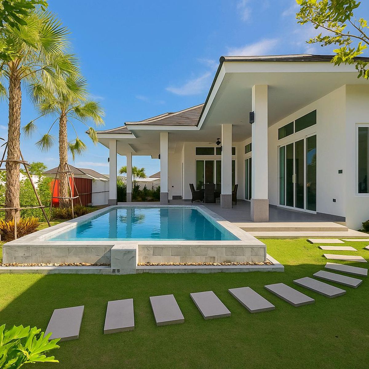 ขายบ้านหัวหิน ประจวบคีรีขันธ์ : HOUSE FOR SALE 9,800,000 THB. / HUAHIN SOI 88
Fully Furnished
TEL/LINE/WHATAPP  063 869 7817 
3 Bedrooms
3 Bathrooms
1 guest house with 1 toilet
Land Size     524.8 sq.m. / 131.2 sq.w
House Size  271.21 sq.m.
living room 
Dining area 
and modern European-