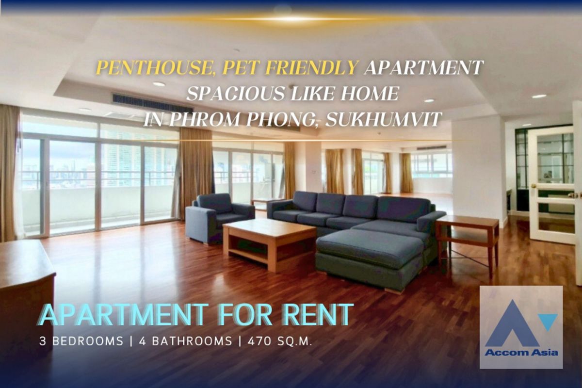For RentSukhumvit, Asoke, Thonglor : 🔼AccomA🔽 Penthouse, Pet friendly Pet-friendly apartment with open skyline view (1414052)