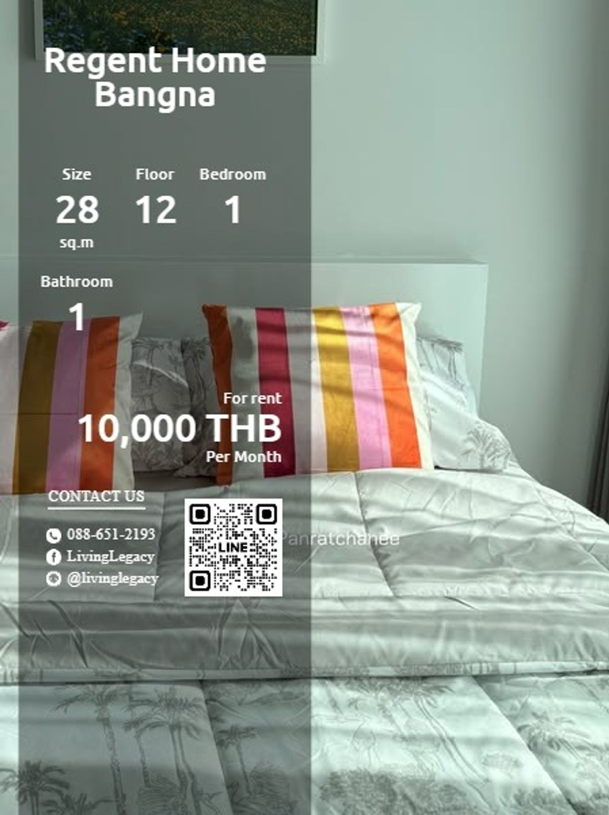 ให้เช่าคอนโดบางนา แบริ่ง ลาซาล : SY6LPV ให้เช่าคอนโด Regent Home Bangna 28 ตร.ม. ชั้น 12 line id : @livinglegacy