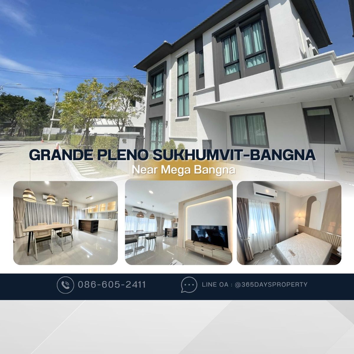 ให้เช่าบ้านสมุทรปราการ สำโรง : 💥ForRent💥3Bed •  Grande Pleno Sukhumvit–Bangna 🏡 Near Mega Bangna 🐶🐱 Pet Friendly with Private Garden 🌳 Ready to move in ‼️  Fully Furnished ✨