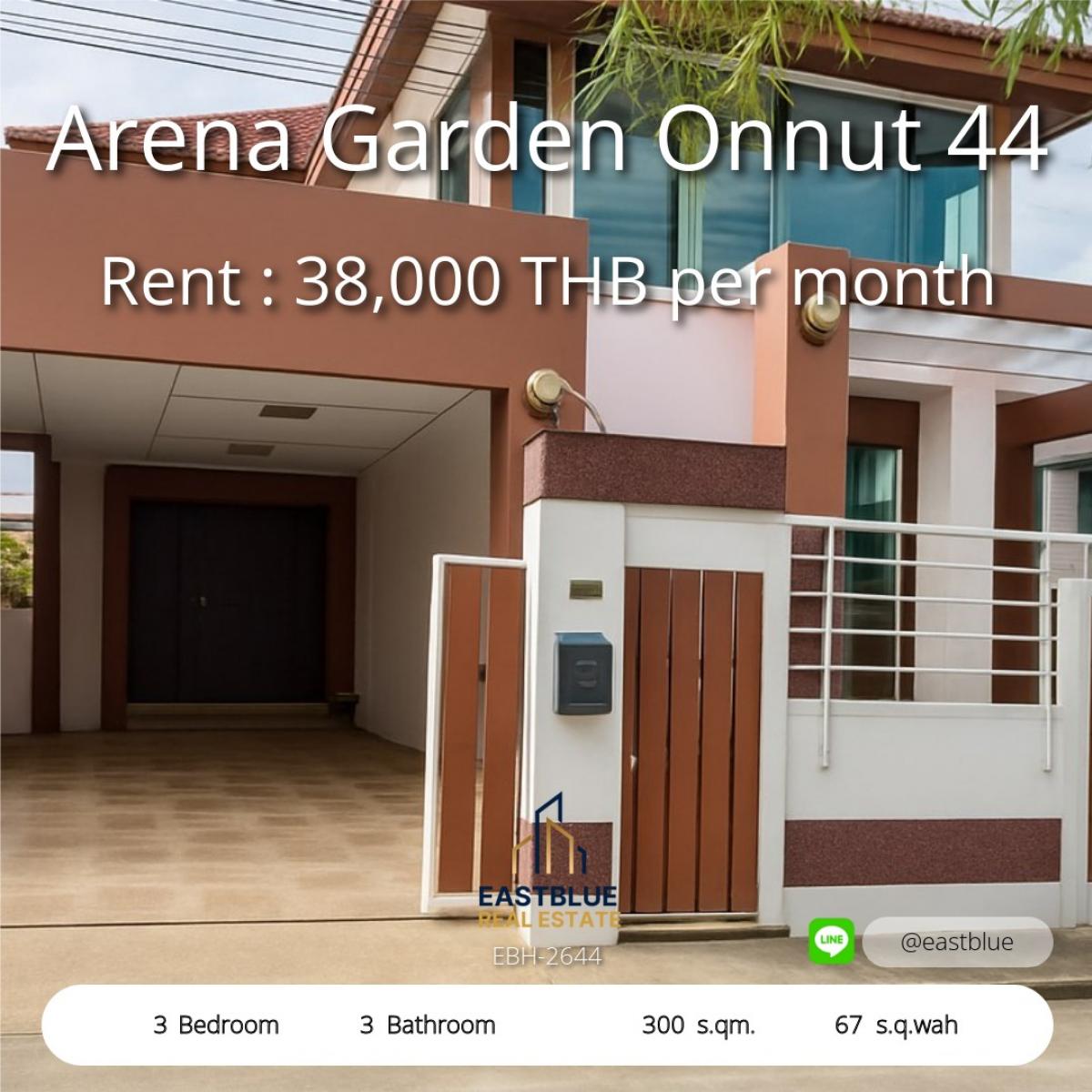 For RentHouseOnnut, Udomsuk : Rent a detached house, Arena Garden Village, Onnut 44, near BTS On Nut 15 minutes.