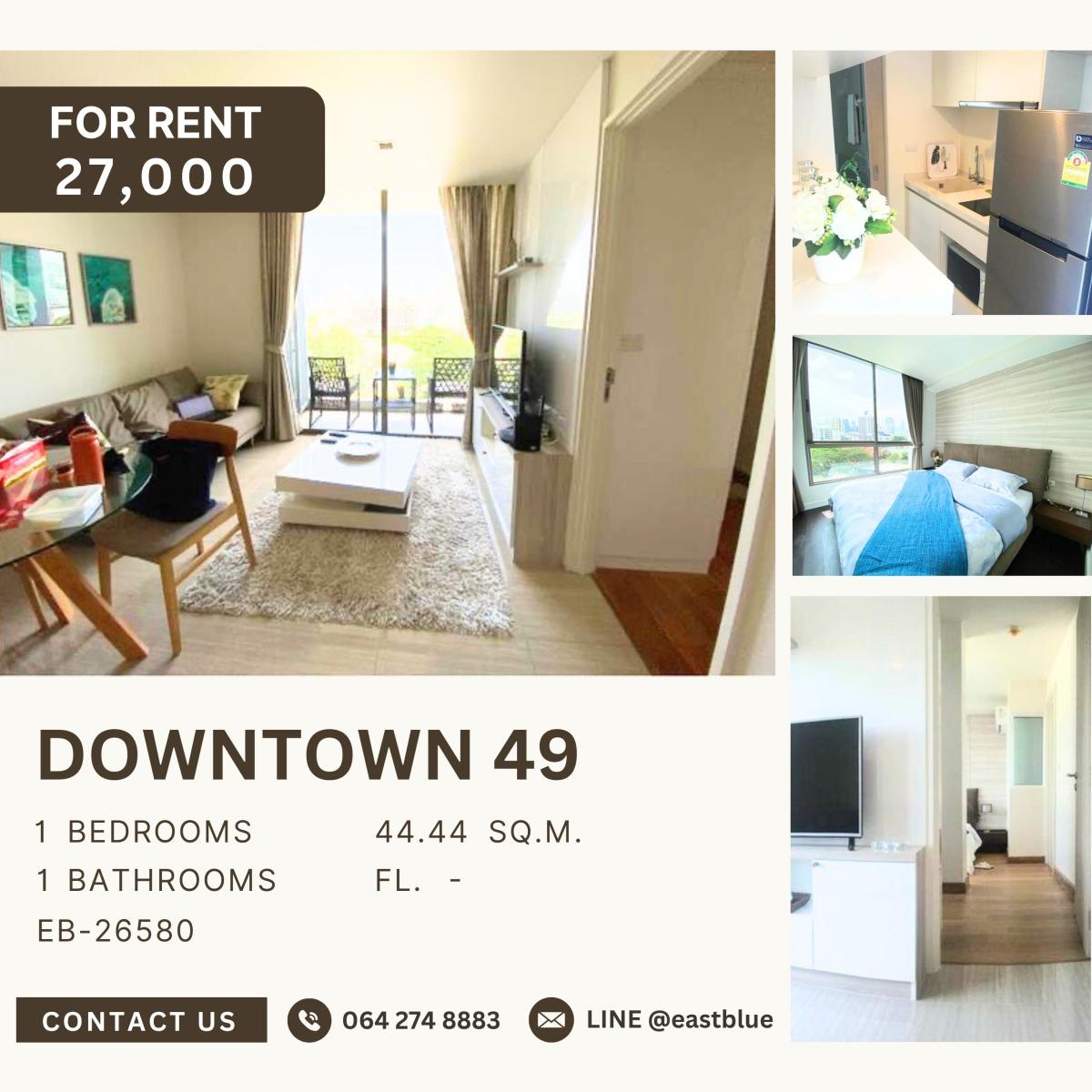 ให้เช่าคอนโดสุขุมวิท อโศก ทองหล่อ : Downtown 49, 1 bed, 27000 per month
