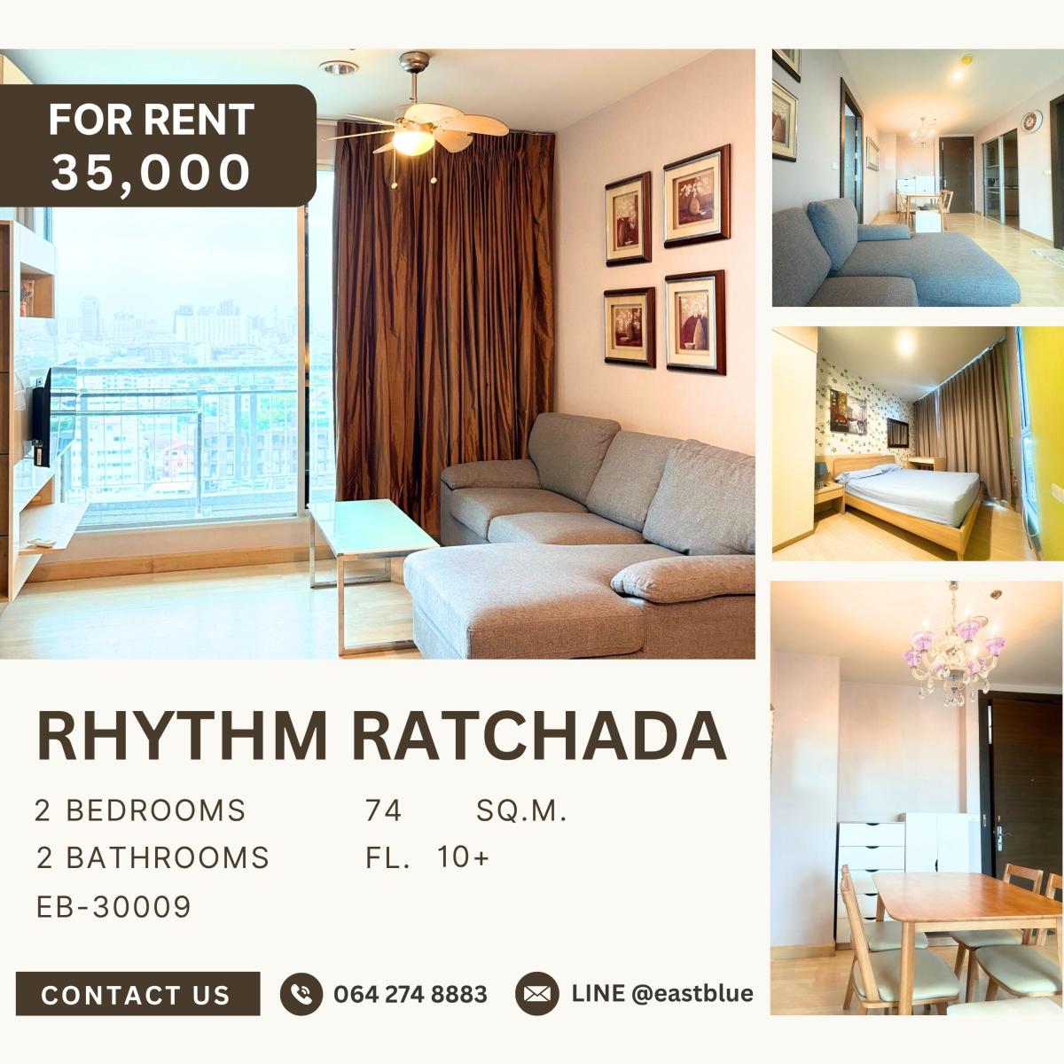 ให้เช่าคอนโดรัชดา ห้วยขวาง : RHYTHM Ratchada, 2 bed, 35000 per month