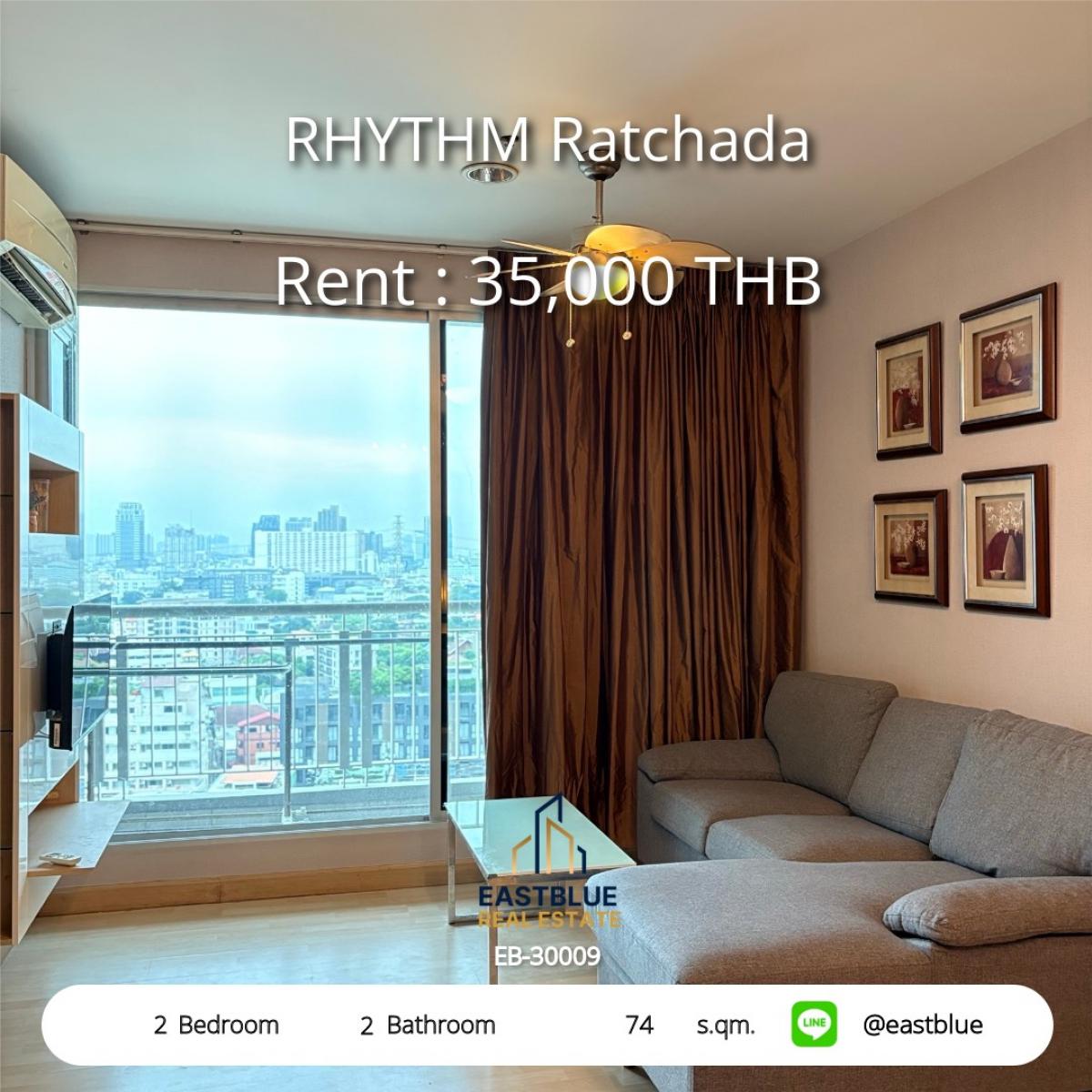 ให้เช่าคอนโดรัชดา ห้วยขวาง : 19/02/2026, ห้องสวย 2 นอน 2 น้ำ ที่ RHYTHM รัชดา ใกล้รถไฟฟ้า พร้อมสระว่ายน้ำ 
เช่าเพียง 35,000 บาท/เดือน! สะดวกทันสมัย ห้องใหญ่ 74 ตร.ม.