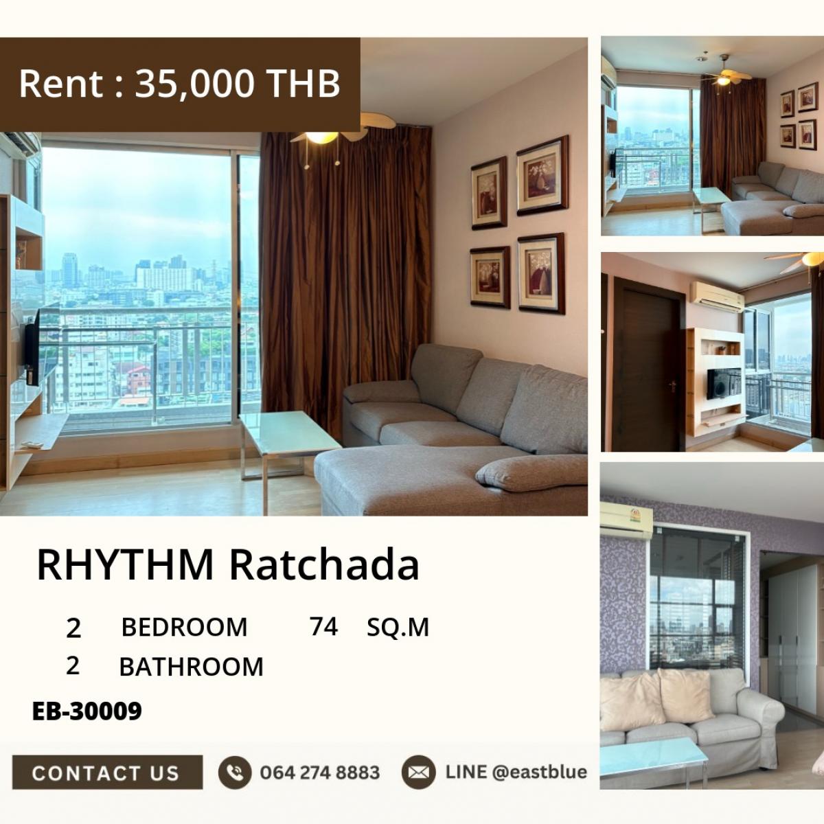 For RentCondoRatchadapisek, Huaikwang, Suttisan : 18/03/2026, Beautiful 2 bedroom, 2 bathroom room at RHYTHM Ratchada, close to the subway, with swimming pool
Rent for only 35,000 baht/month! Convenient, modern, large room of 74 sq.m. 0642748883