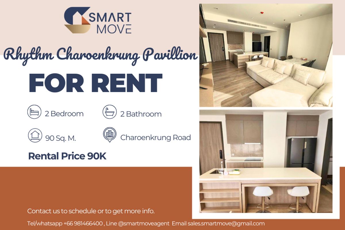 ให้เช่าคอนโดสาทร นราธิวาส : 🔥 สำหรับเช่า !!🔥 Code C20250400068..........Rhythm Charoenkrung Pavillion, 2 ห้องนอน, 2 ห้องน้ำ, ชั้นสูง 15++, สไตล์โมเดิร์น, แต่งครบ, พร้อมเข้าอยุ่ 📣📣
