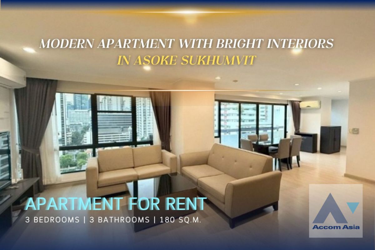For RentSukhumvit, Asoke, Thonglor : 🔼 AccomA🔽Modern Apartment with Bright Interiors in Asoke Sukhumvit (AA30231)
