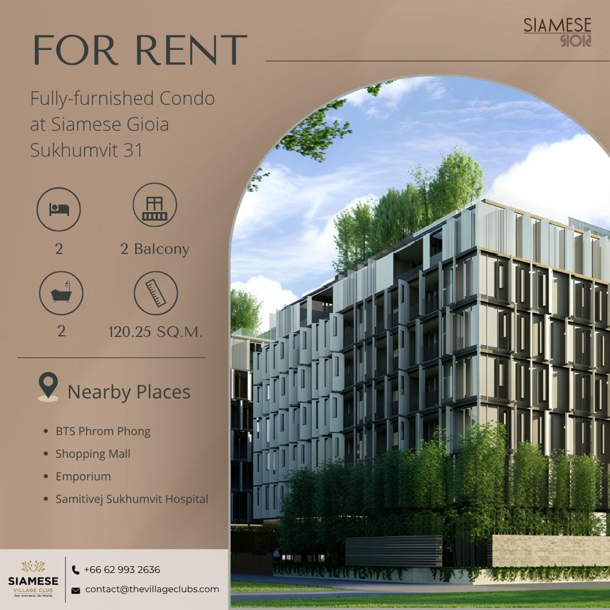 For RentCondoSukhumvit, Asoke, Thonglor : Siamese Gioia Sukhumvit 31 has a room for rent. Full furniture, ready!