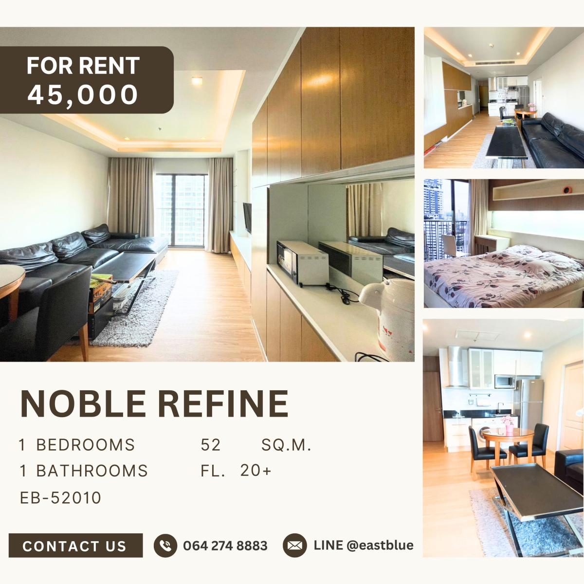 ให้เช่าคอนโดสุขุมวิท อโศก ทองหล่อ : Noble Refine, 1 bed, 45000 per month