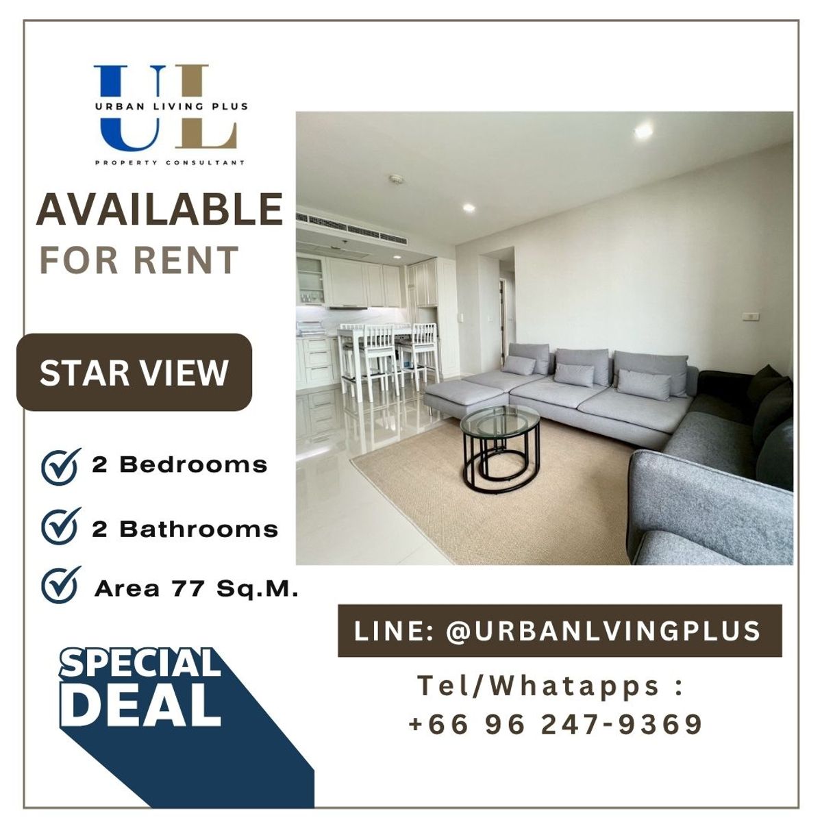 For RentCondoRama3 (Riverside),Satupadit : ( U20250623200 ) Tel/Line 096-2479369 , FORE RENT STAR VIEW 2 BEDROOMS 77 SQ.M. Private Lift, High Floor🌟