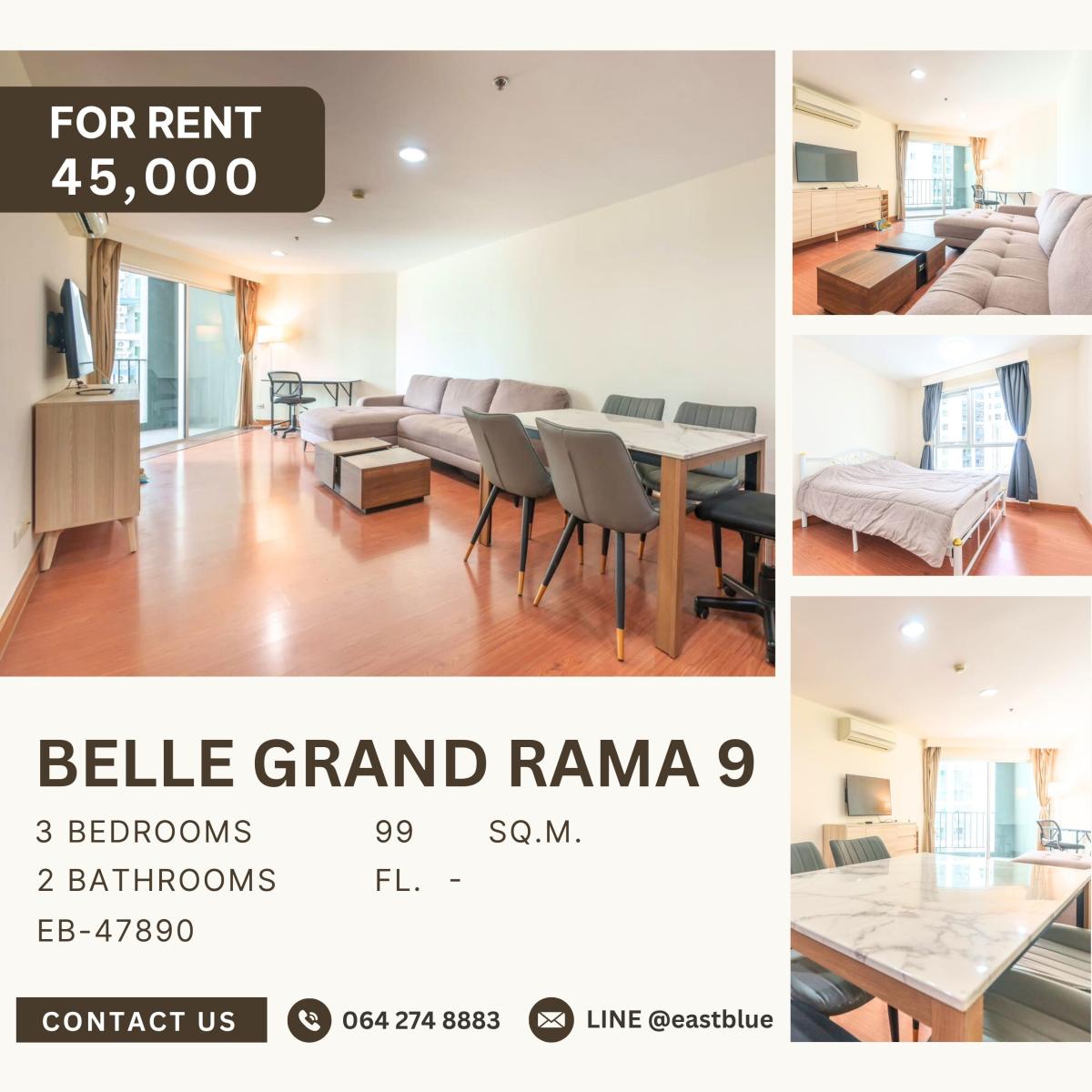 For RentCondoRama9, Petchburi, RCA : Belle Grand Rama 9, 3 bed, 45000 per month