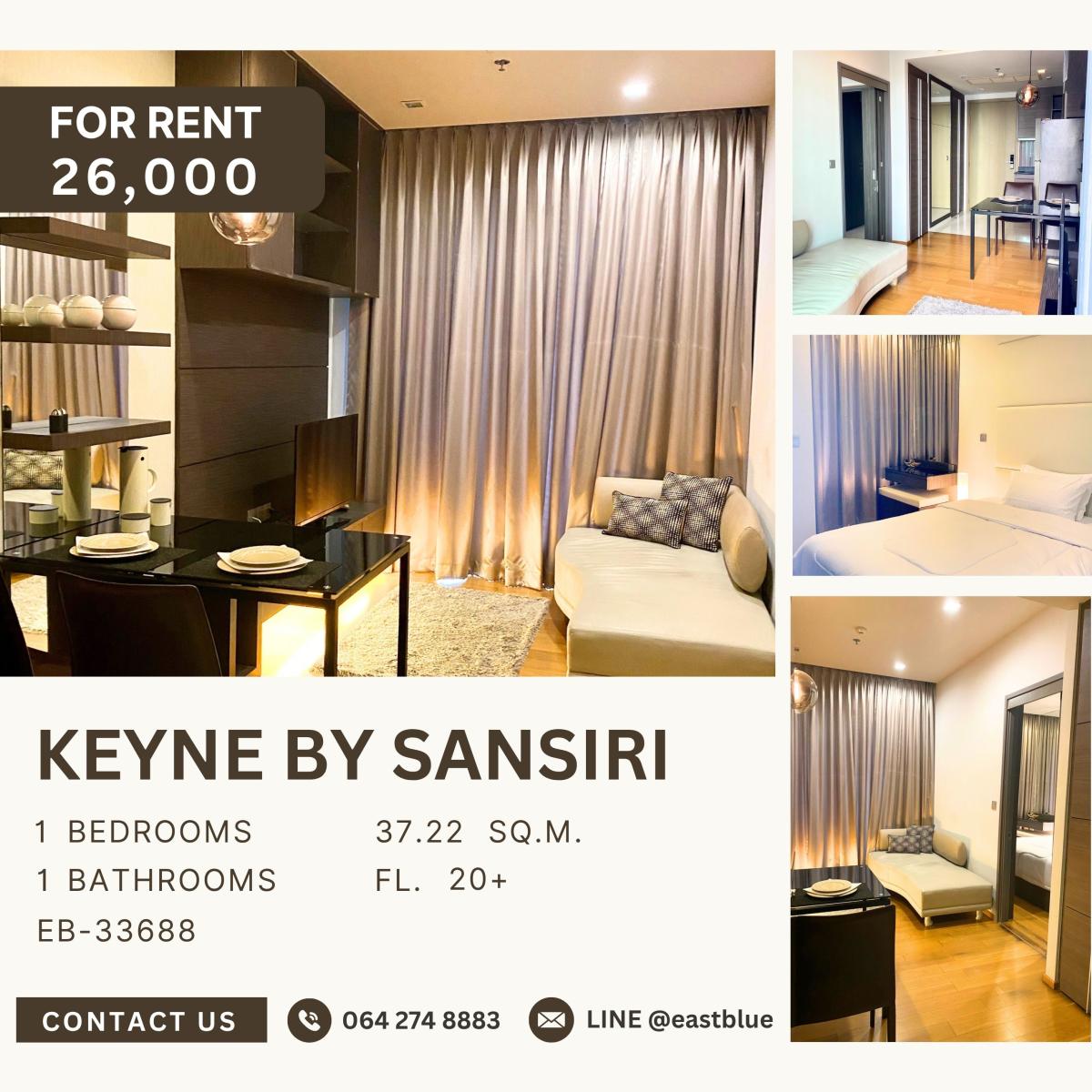 For RentCondoSukhumvit, Asoke, Thonglor : Keyne by Sansiri, 1 bed, 26000 per month