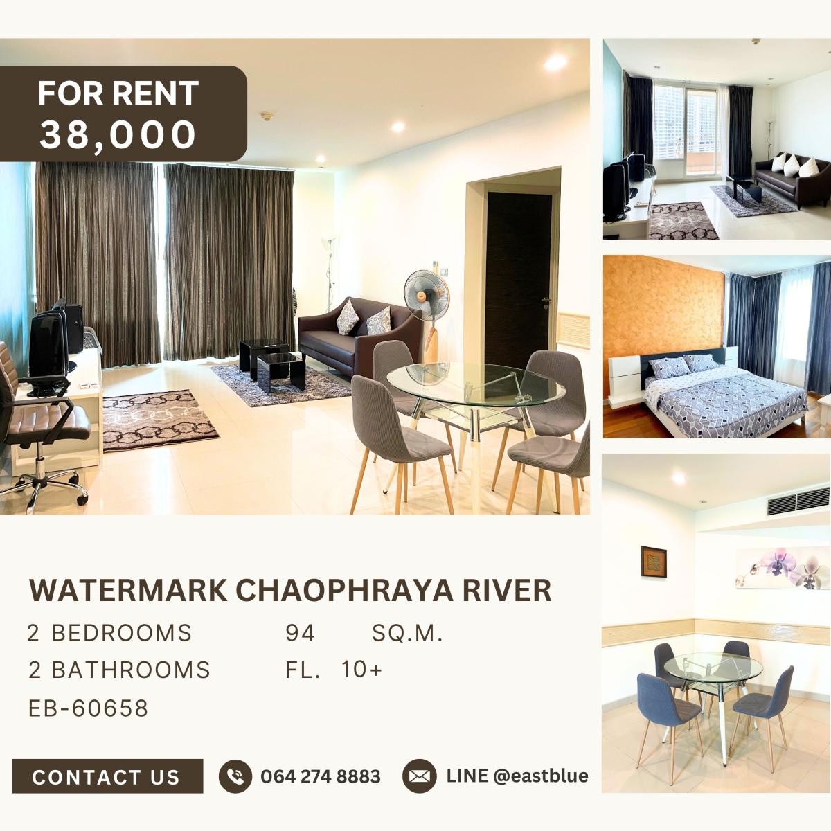 ให้เช่าคอนโดวงเวียนใหญ่ เจริญนคร : Watermark Chaophraya River, 2 bed, 38000 per month