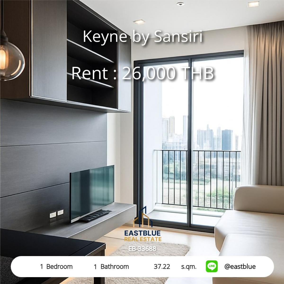 For RentCondoSukhumvit, Asoke, Thonglor : Rent a condo Keyne by Sansiri 1 bedroom near BTS ThonglorA convenient life with a complete set of amenities, including a swimming pool and fitness center, for only 26,000 Baht/month.