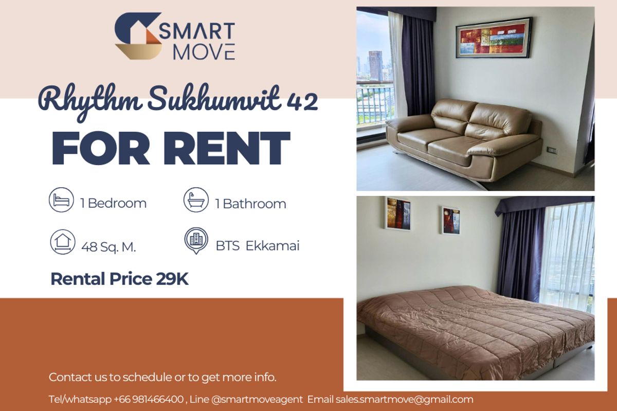 For RentCondoSukhumvit, Asoke, Thonglor : 🔥 For Rent !! 🔥 Code C20230700631..........Rhythm Sukhumvit 42, 1 bedroom, 1 bathroom, high floor 19++, furnished, ready to move in 📣📣