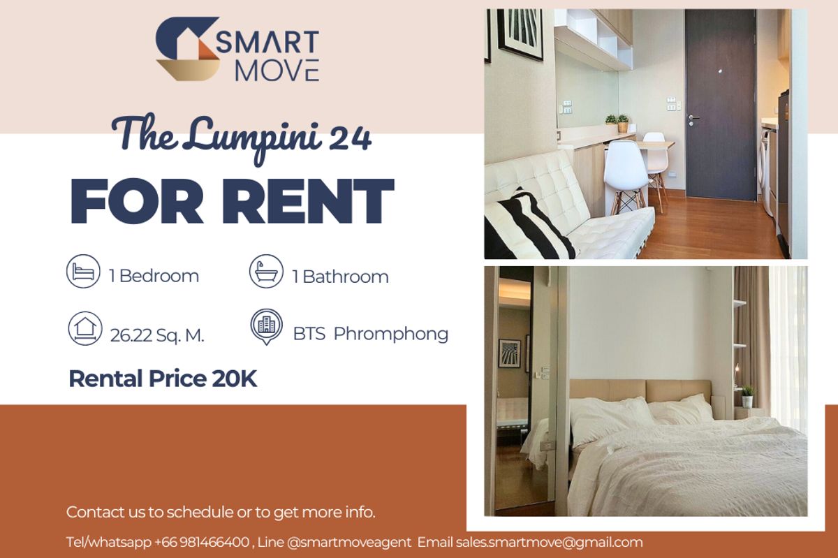 For RentCondoSukhumvit, Asoke, Thonglor : 🔥 For Rent !! prime area !! 🔥 Code C20240100539..........The Lumpini 24, 1 bedroom, 1 bathroom, high floor 21++, furnished, ready to move in 📣📣