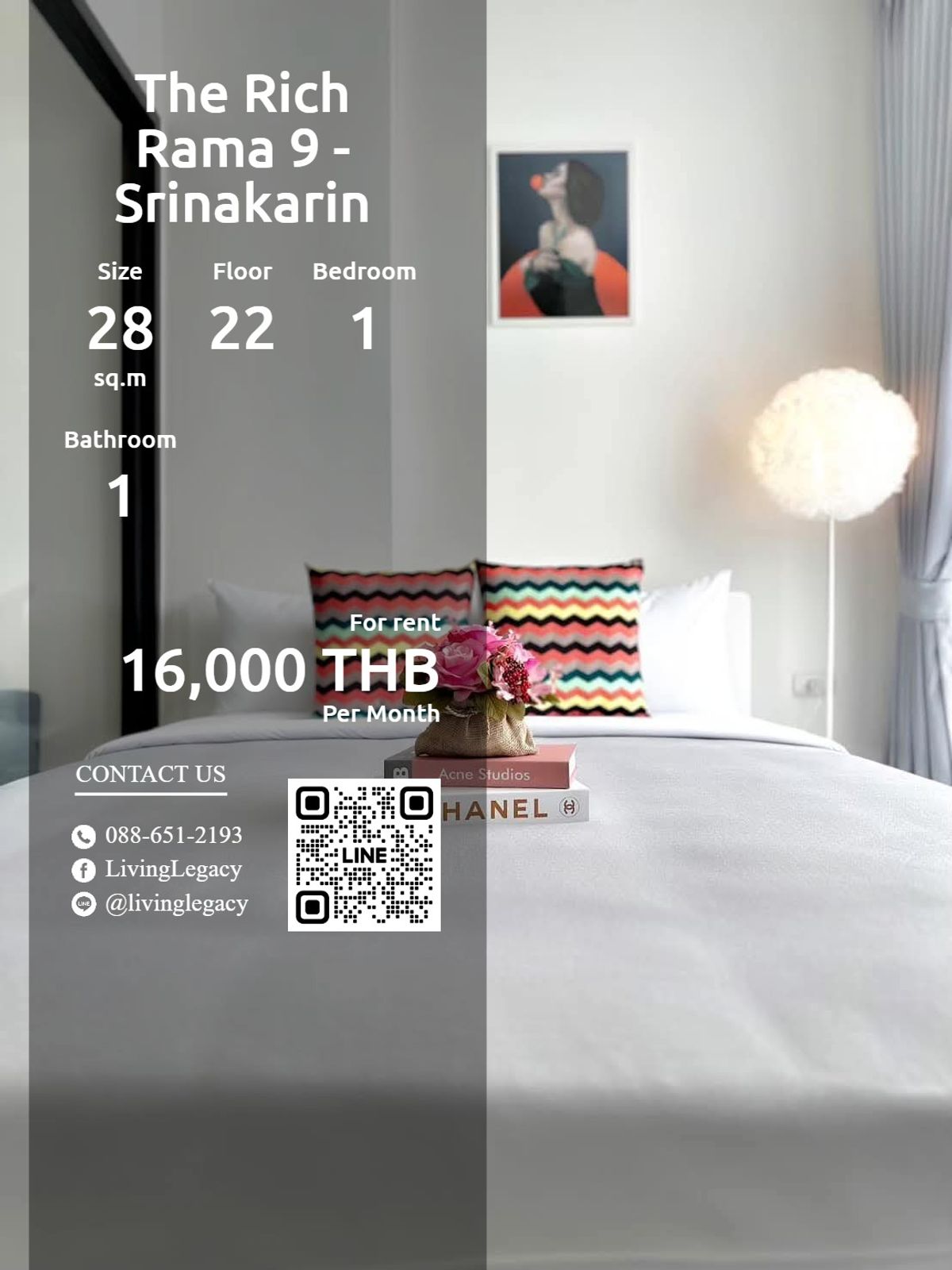 ให้เช่าคอนโดพัฒนาการ ศรีนครินทร์ : SP14FG ให้เช่าคอนโด The Rich Rama 9 - Srinakarin 28 ตร.ม. ชั้น 22 line id : @livinglegacy