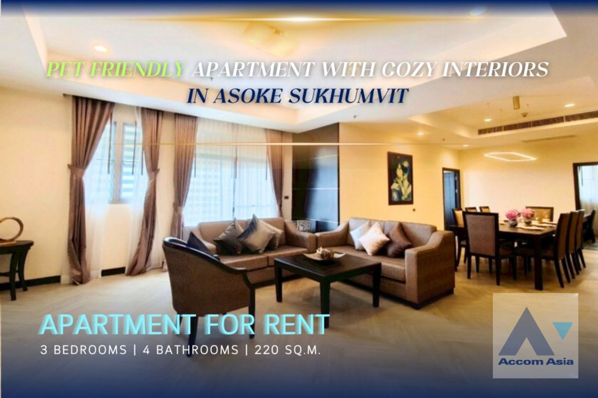 For RentSukhumvit, Asoke, Thonglor : 🔼AccomA🔽 Pet friendly Modern apartment with city view and neutral tones in Asoke (AA43796)