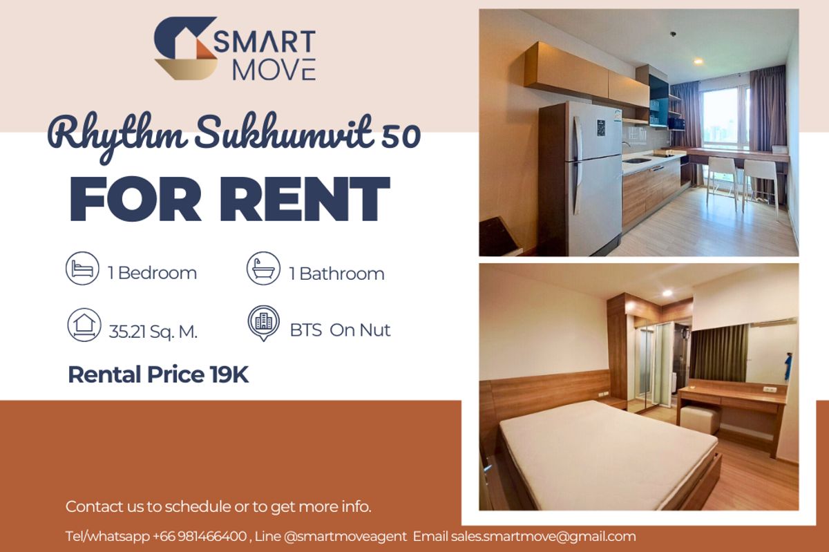 For RentCondoOnnut, Udomsuk : 🔥 For Rent !! 🔥 Code C20230300102..........Rhythm Sukhumvit 50, 1 bedroom, 1 bathroom, high floor 19++, furnished, ready to move in 📣📣