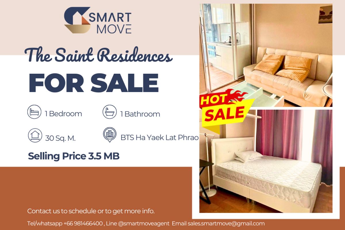 For SaleCondoLadprao, Central Ladprao : 🔥 Sale with tenant !!🔥 Code C20250600054..........The Saint Residences, 1 bedroom, 1 bathroom, Chatuchak Park view, high floor 34++, furnished, Special Deal!!📣📣