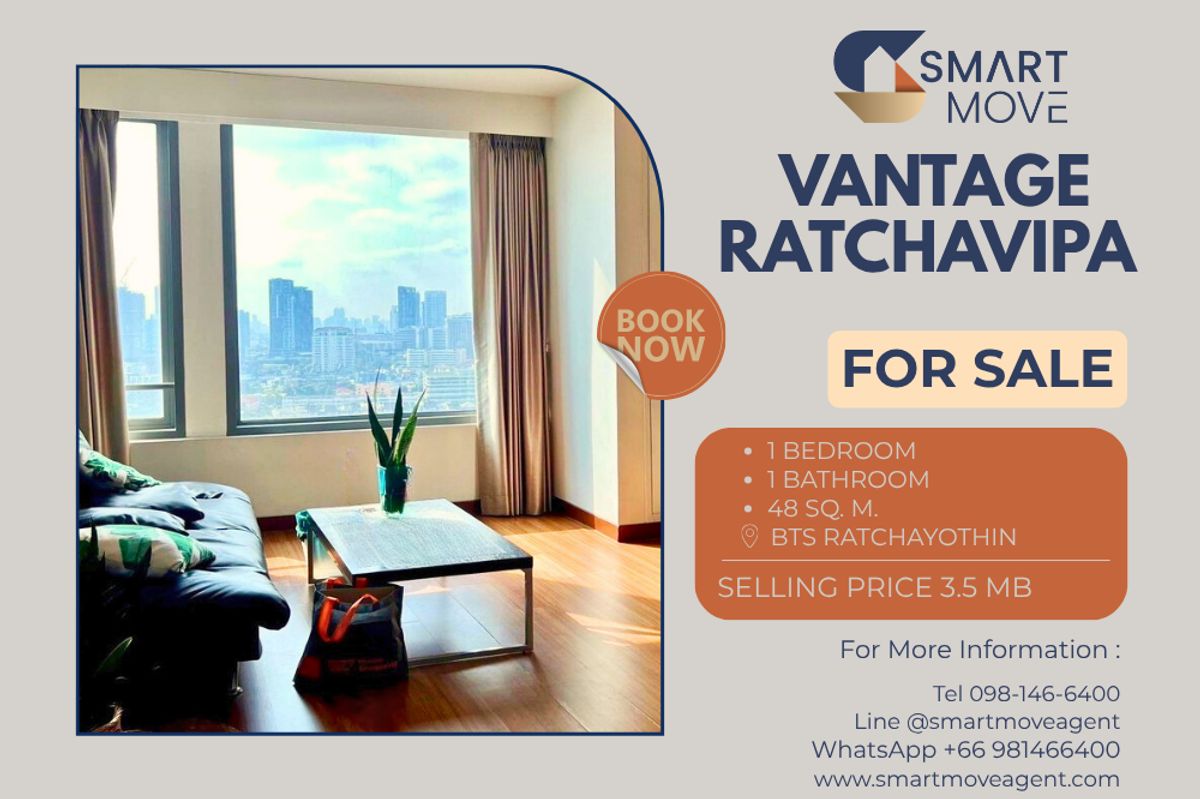 For SaleCondoKasetsart, Ratchayothin : 🔥 Sale with tenant !!🔥 Code C20250600050..........Vantage Ratchavipa, 1 bedroom, 1 bathroom, high floor 21++, furnished, SELL AT LOSS!!📣📣