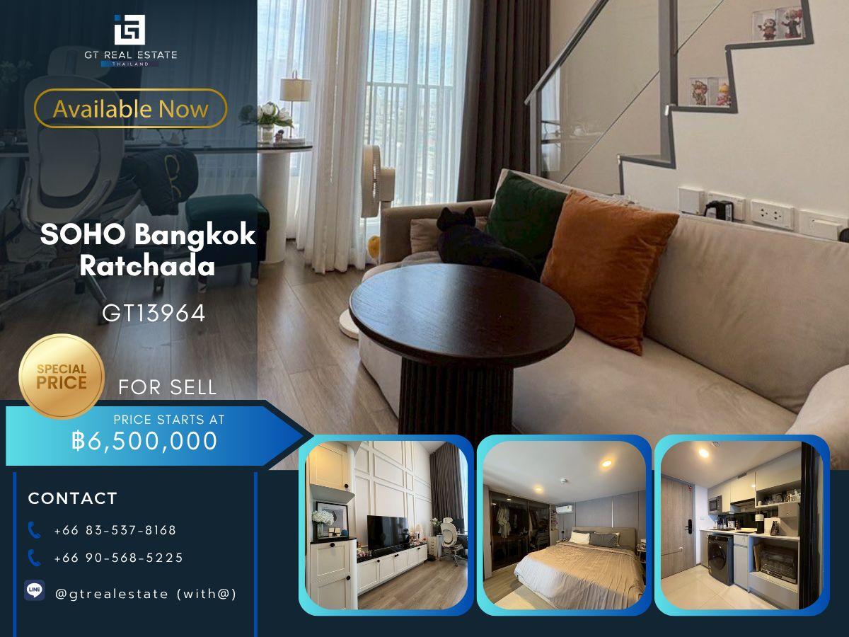 For SaleCondoRatchadapisek, Huaikwang, Suttisan : Soho Bangkok Ratchada Condo, convenient to travel near MAT BTS. Ready to stay immediately!