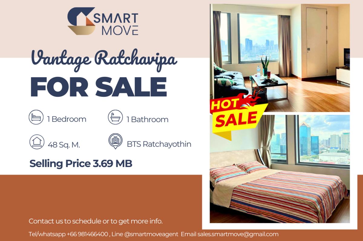 For SaleCondoKasetsart, Ratchayothin : 🔥 Sale with tenant !!🔥 Code C20250600050..........Vantage Ratchavipa, 1 bedroom, 1 bathroom, high floor 21++, furnished, SELL AT LOSS!!📣📣