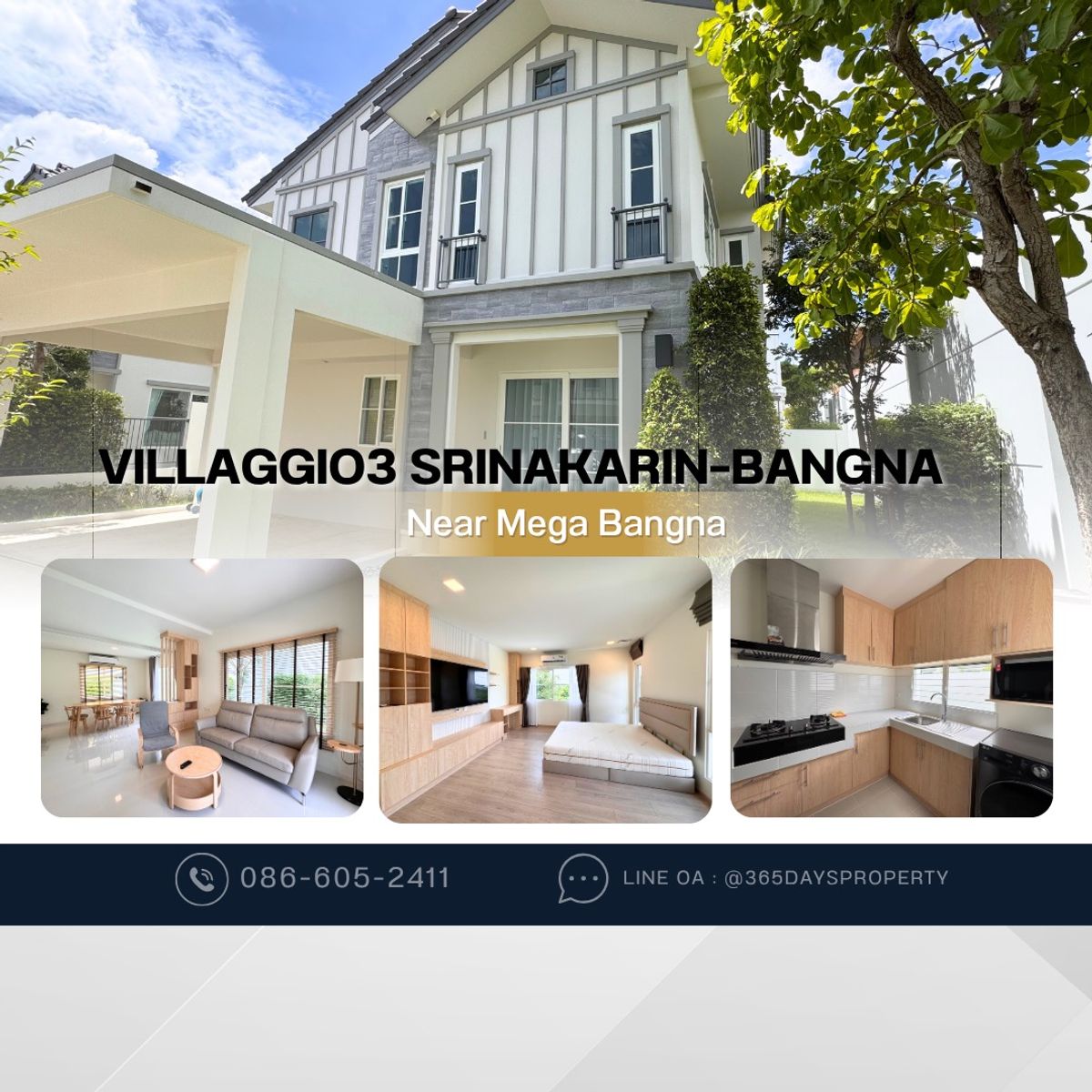 ให้เช่าบ้านบางนา แบริ่ง ลาซาล : 💥ForRent💥4Bed • Villaggio 3 Srinakarin–Bangna 🏡 Near Mega Bangna‼️ Corner House with Private Garden 🌳 Ready to move in ‼️  Fully Furnished ✨