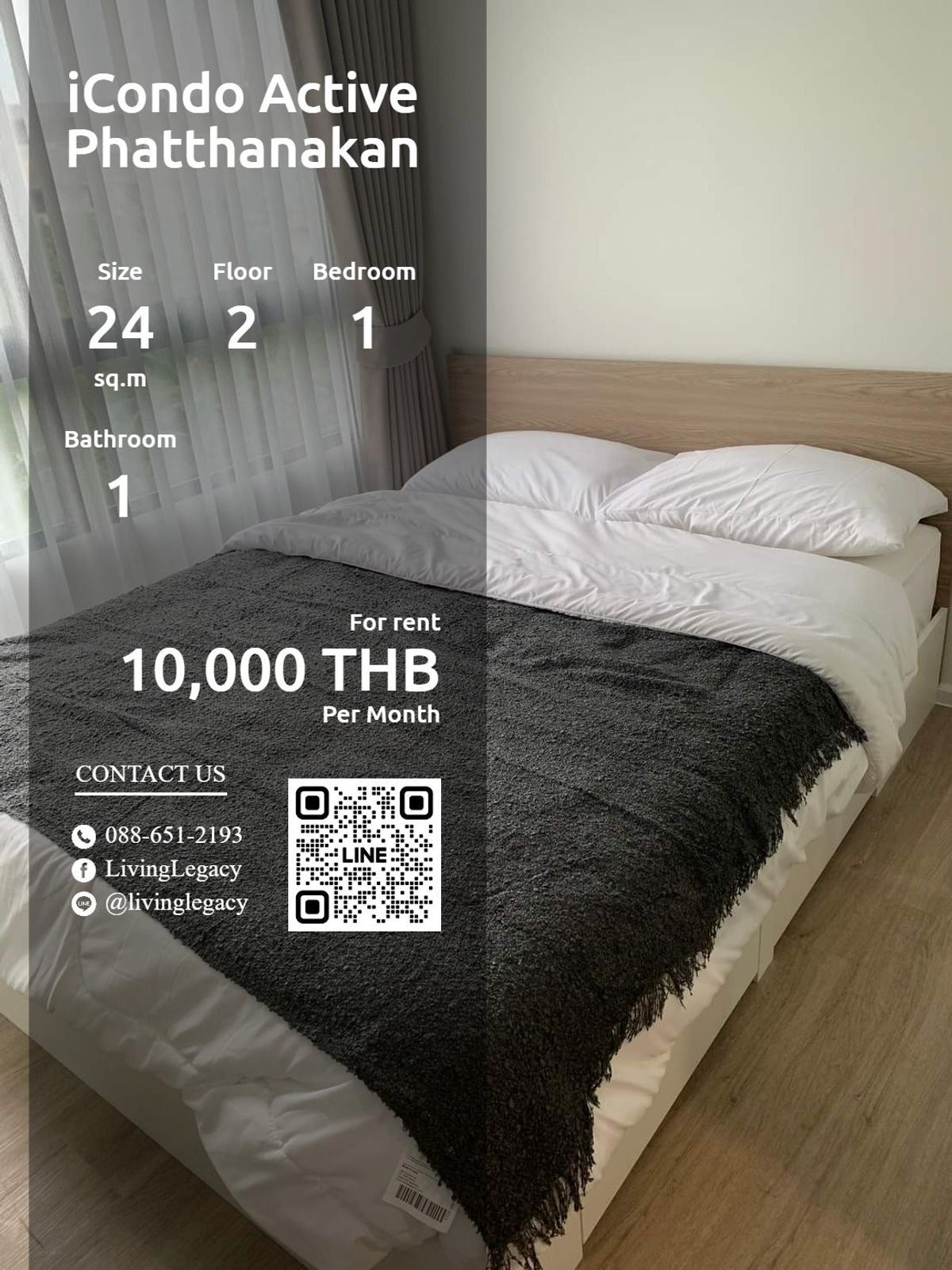 ให้เช่าคอนโดพัฒนาการ ศรีนครินทร์ : SHH1ZV ให้เช่าคอนโด iCondo Active Phatthanakan 24 ตร.ม. ชั้น 2 line id : @livinglegacy