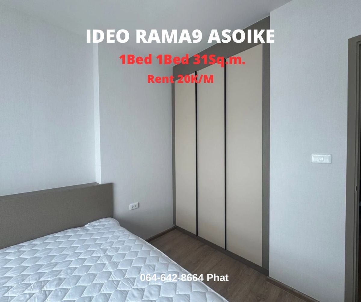 For RentCondoRama9, Petchburi, RCA : For RENT IDEO RAMA9 Asoke1bed 1Bath 31 SQ.M. 20k/MCONTACT 0646428664 (Phat)