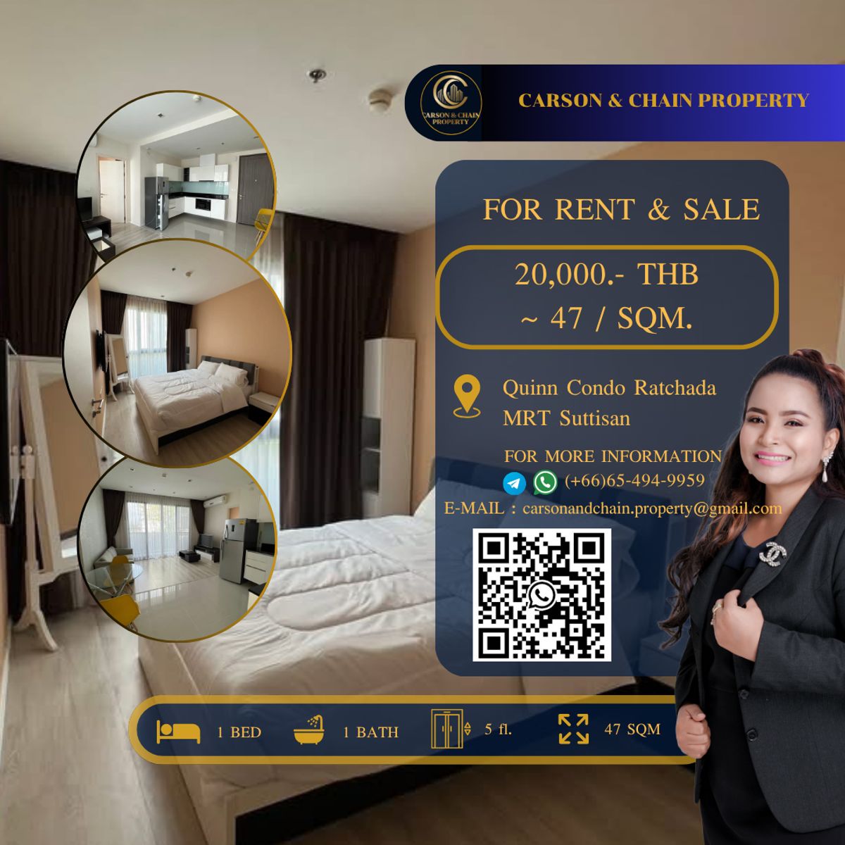 ให้เช่าคอนโดรัชดา ห้วยขวาง : Quinn Condo Ratchada 