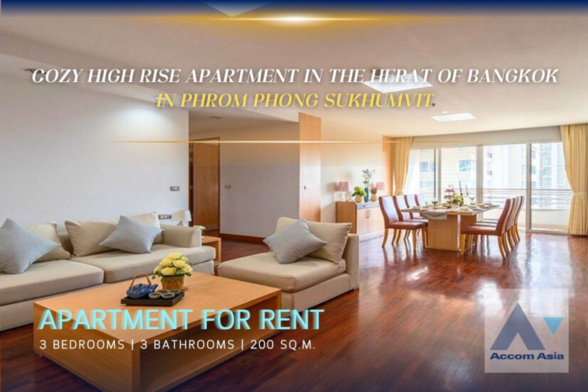 For RentSukhumvit, Asoke, Thonglor : 🔼AccomA🔼 Bright 3BR Apartment with Balcony in Phrom Phong Sukhumvit (AA15019)