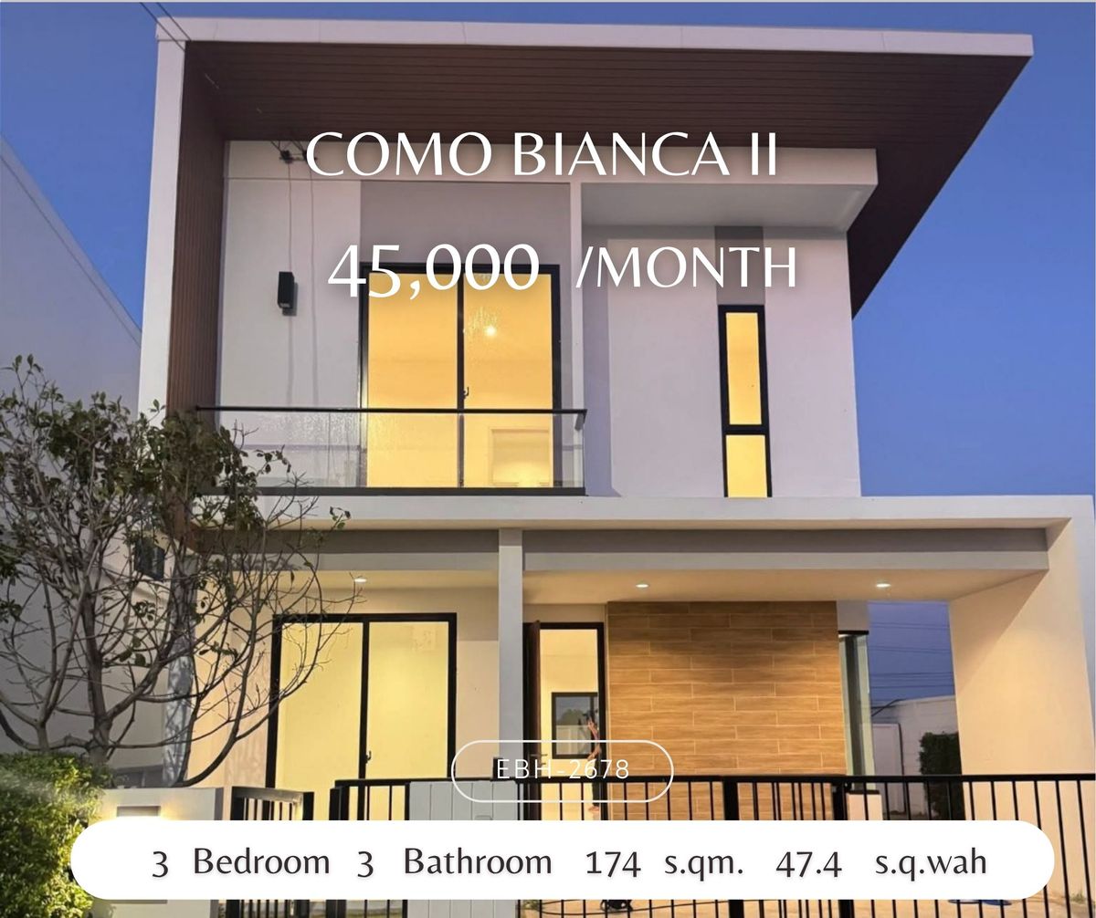 For RentHouseSamut Prakan,Samrong : Rent a twin house after the Como Bianca II Cool Minimal Eco Living Townhome for Rent.