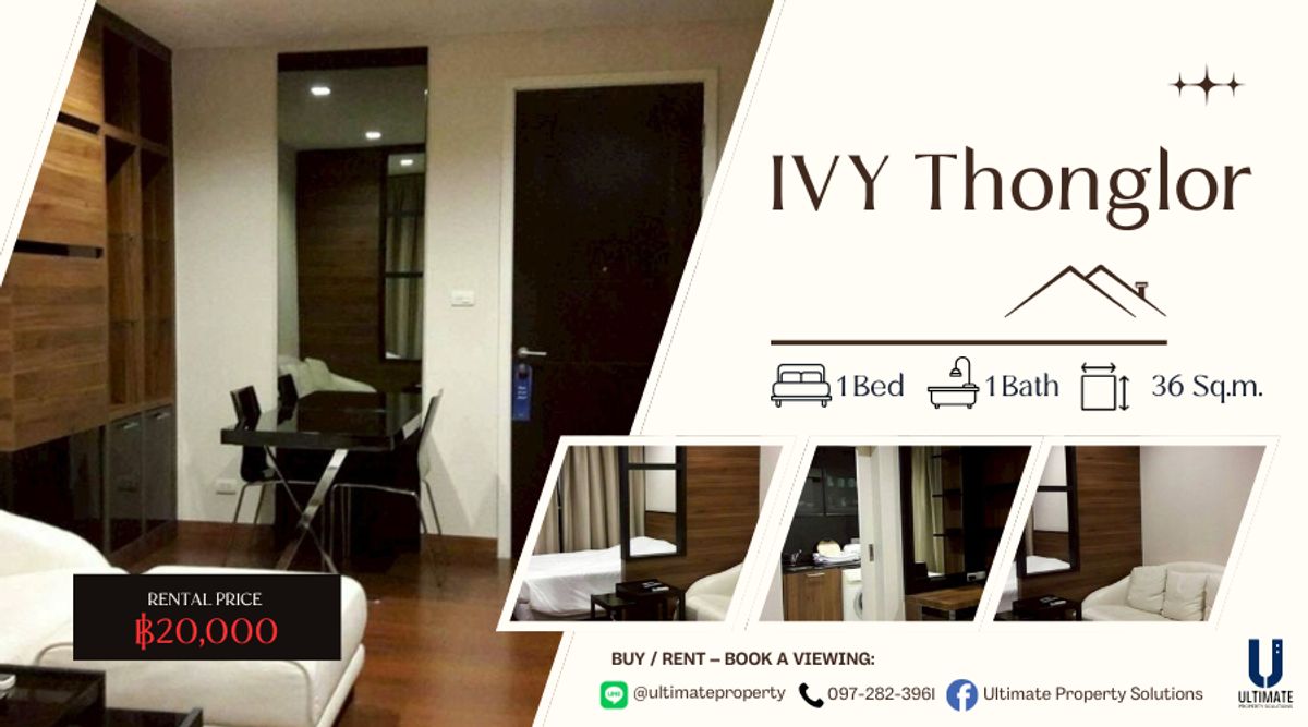 ให้เช่าคอนโดสุขุมวิท อโศก ทองหล่อ : ให้เช่า Ivy Thonglor 20k 36 ตร.ม. เฟอร์นิเจอร์ครบพร้อมเข้าอยู่ 