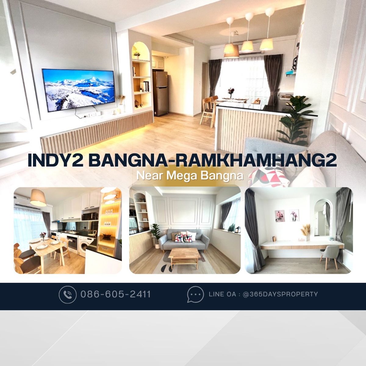 ให้เช่าทาวน์โฮมบางนา แบริ่ง ลาซาล : 💥ForRent💥Indy2 Bangna Ramkhamhang2 🏡 Near Mega Bangna, D-PREP, Verso ‼️ Ready to move in ‼️  Fully Furnished ✨