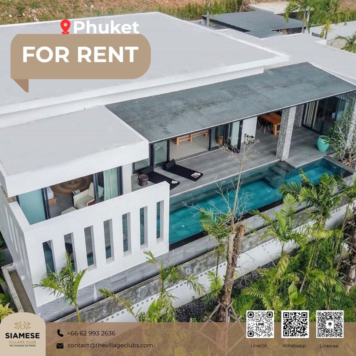 ให้เช่าภูเก็ต : Stylish 3BR Villa with Mountain View + Private Gym in Phuket for Rent