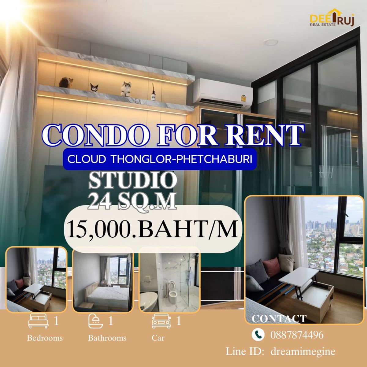 For RentCondoRama9, Petchburi, RCA : ✨ Beautiful studio room in the heart of Cloud, Phetchaburi, Thonglor Ready to stay today
