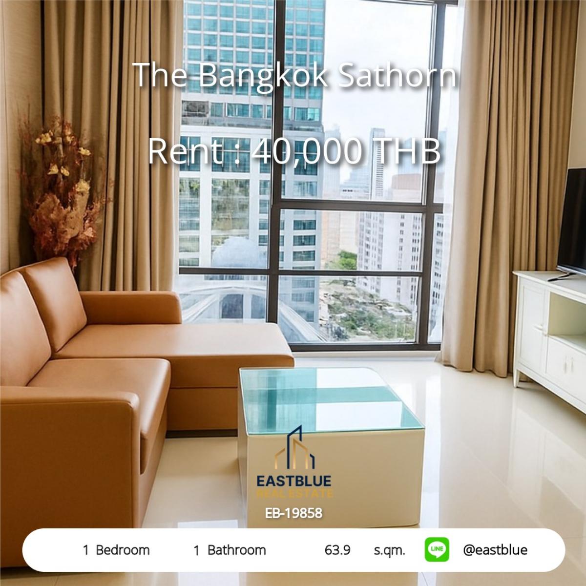 ให้เช่าคอนโดสาทร นราธิวาส : เช่าเลย! คอนโดหรู 1 ห้องนอน The Bangkok Sathorn ใกล้ BTS สุรศักดิ์ 
63.9 ตร.ม. พร้อมฟิตเนส-สระว่ายน้ำ ราคาเพียง 40,000 บาท/เดือน!