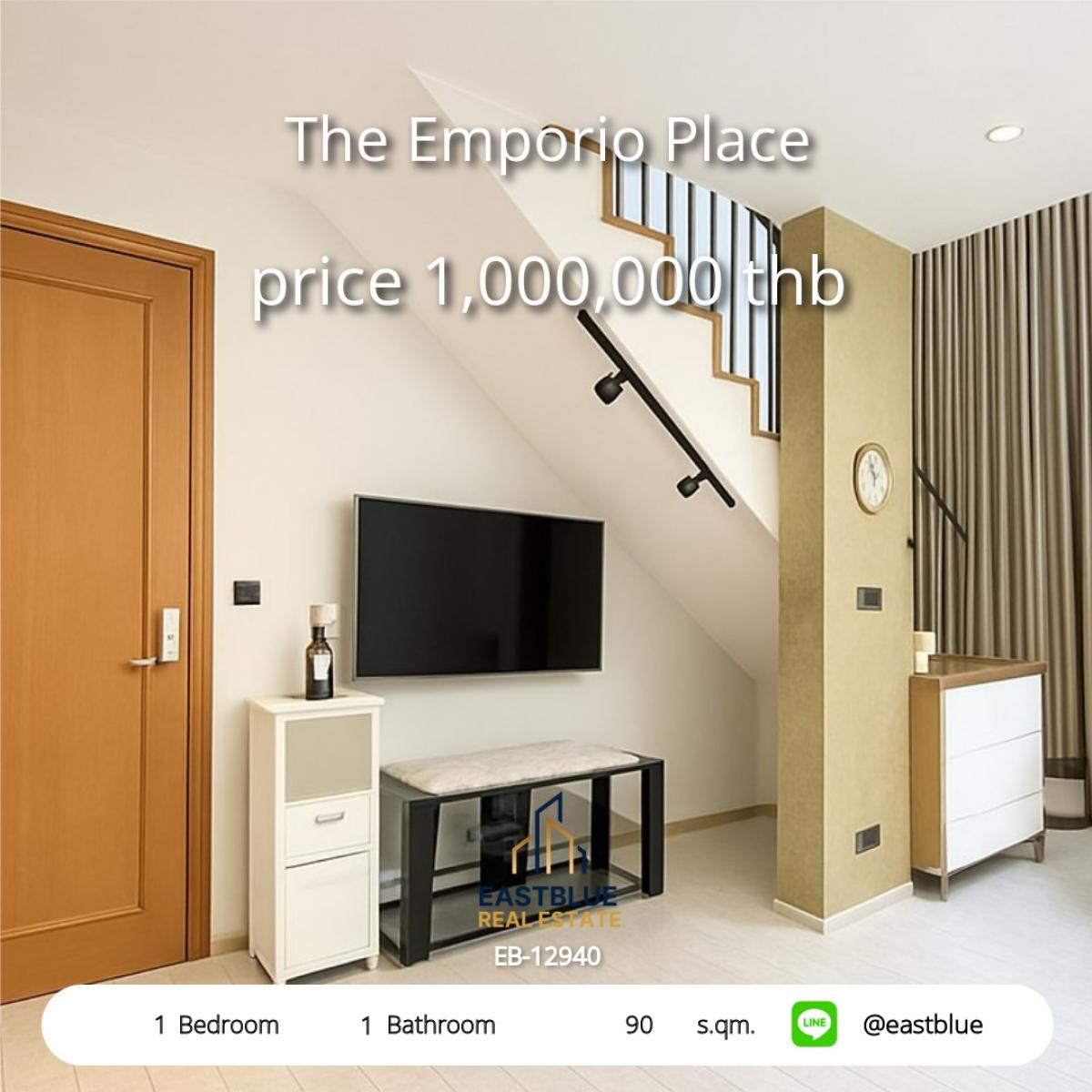 For RentCondoSukhumvit, Asoke, Thonglor : Luxury 1-Bed Condo 90 sqm @The Emporio PlaceWalking distance to BTS Phrom Phong, near The Emporium, only 55,000 baht/month!